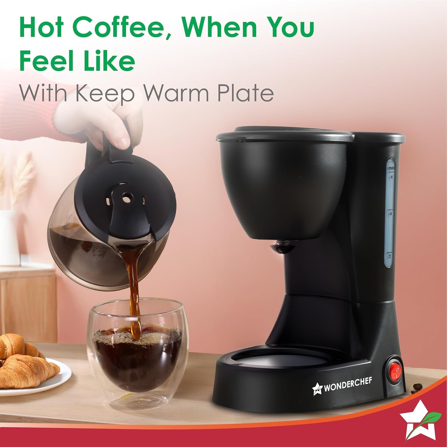 Wonderchef Swift Brew Coffee Machine for Home | 650W | Brew 6 Cups at a Time | Anti-Drip System | Keep Warm Plate | Borosilicate Glass Carafe | Compact Design | 2-Year Warranty - Image 3
